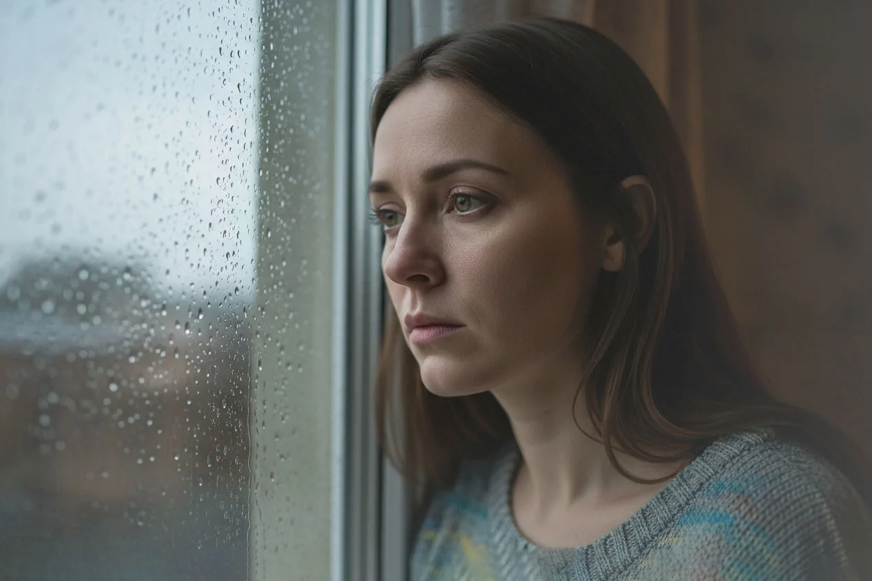 Женщина смотрит в окно
